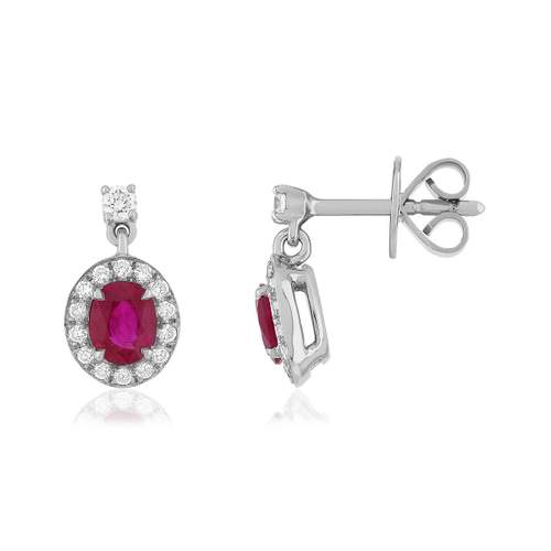 Boucles d'oreilles or blanc 750 rubis diamants