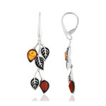 Boucles d'oreilles argent 925 pendants feuilles ambre - vue 1