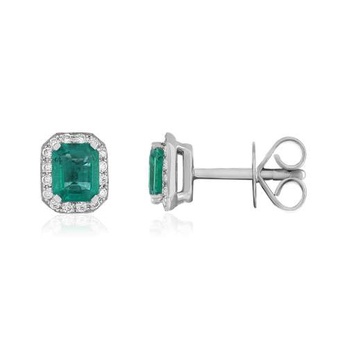 Boucles d'oreilles or blanc 750 emeraudes diamants