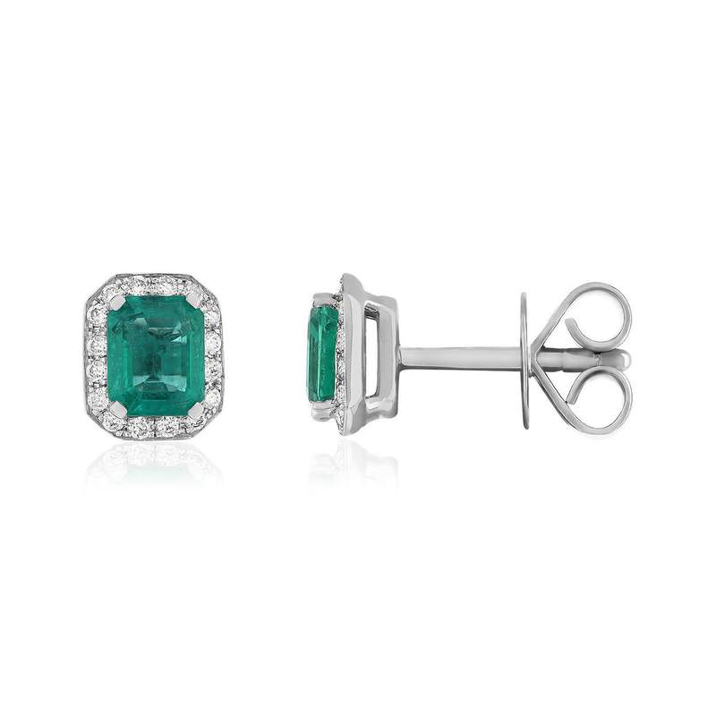 Boucles d'oreilles or blanc 750 emeraudes diamants - vue 1