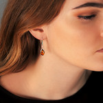 925 silver pear cut amber earrings - view worn 1