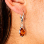 925 silver pear cut amber earrings - view worn 3