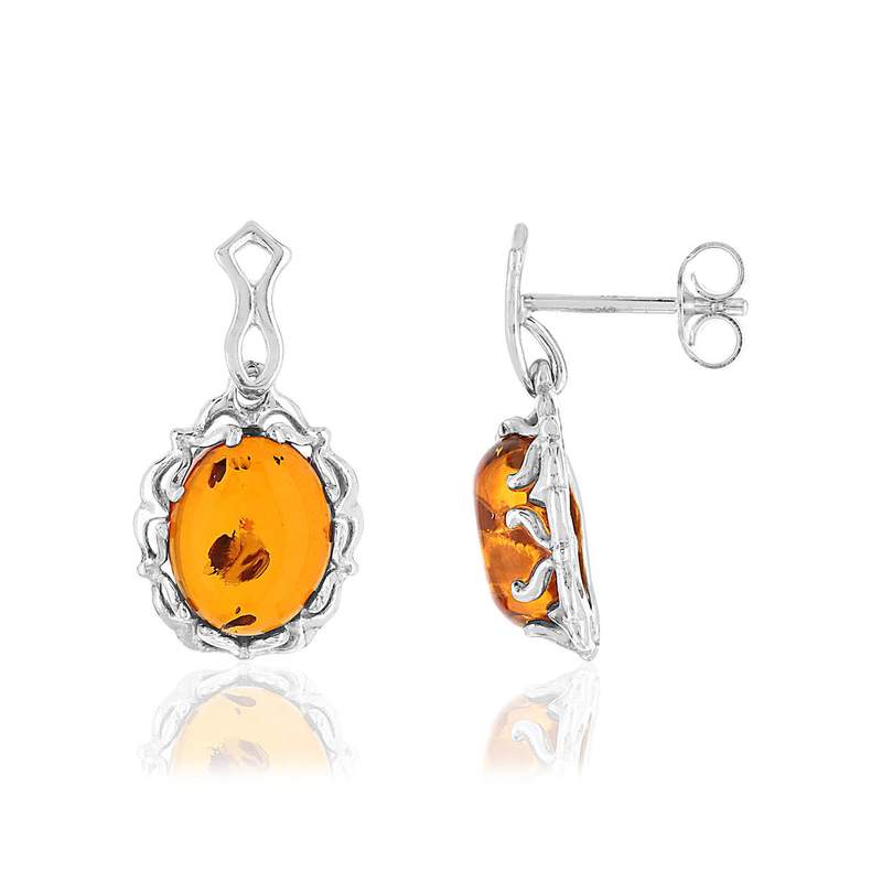 Oorbellen van 925 zilver met ovale barnsteen - afbeelding 1