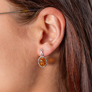 Boucles d'oreilles argent 925 ovales ambre