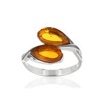 Bague argent 925 ambre taille poire - vue 1