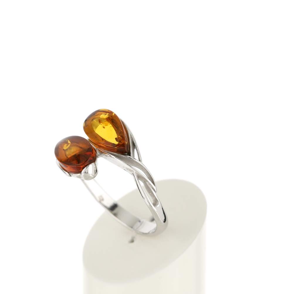 Bague argent 925 ambre taille poire - vue 4