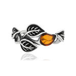 Bague argent 925 vieilli feuilles ambre - vue 3