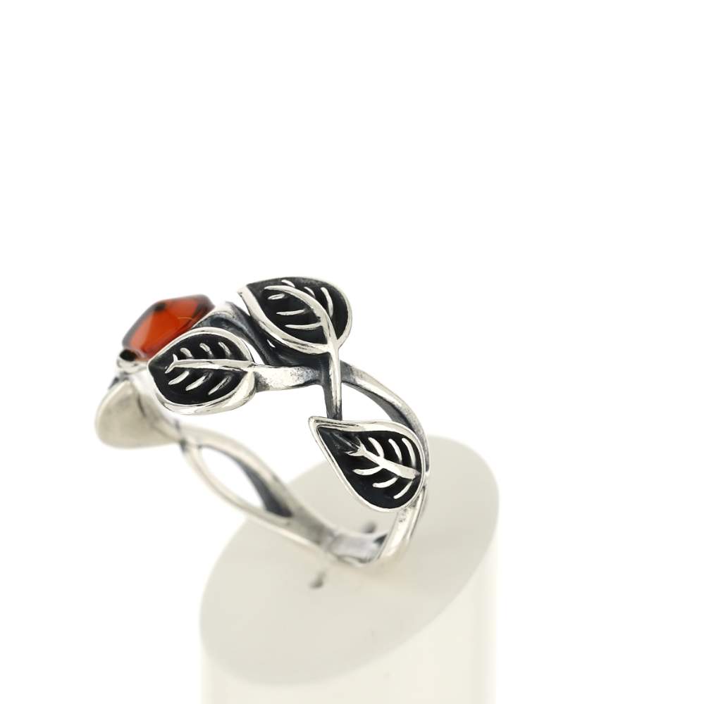 Bague argent 925 vieilli feuilles ambre - vue 4