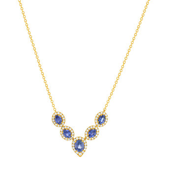 Collier or jaune 750 saphirs diamants 42 cm