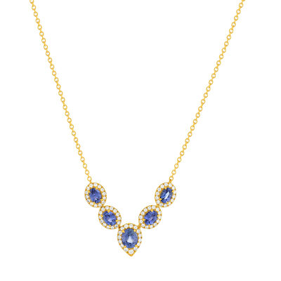 Collier or jaune 750 saphirs diamants 42 cm