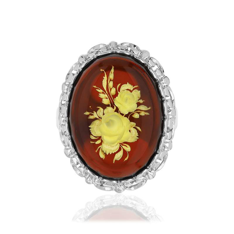Bague argent 925 fleurs ambre - vue 3