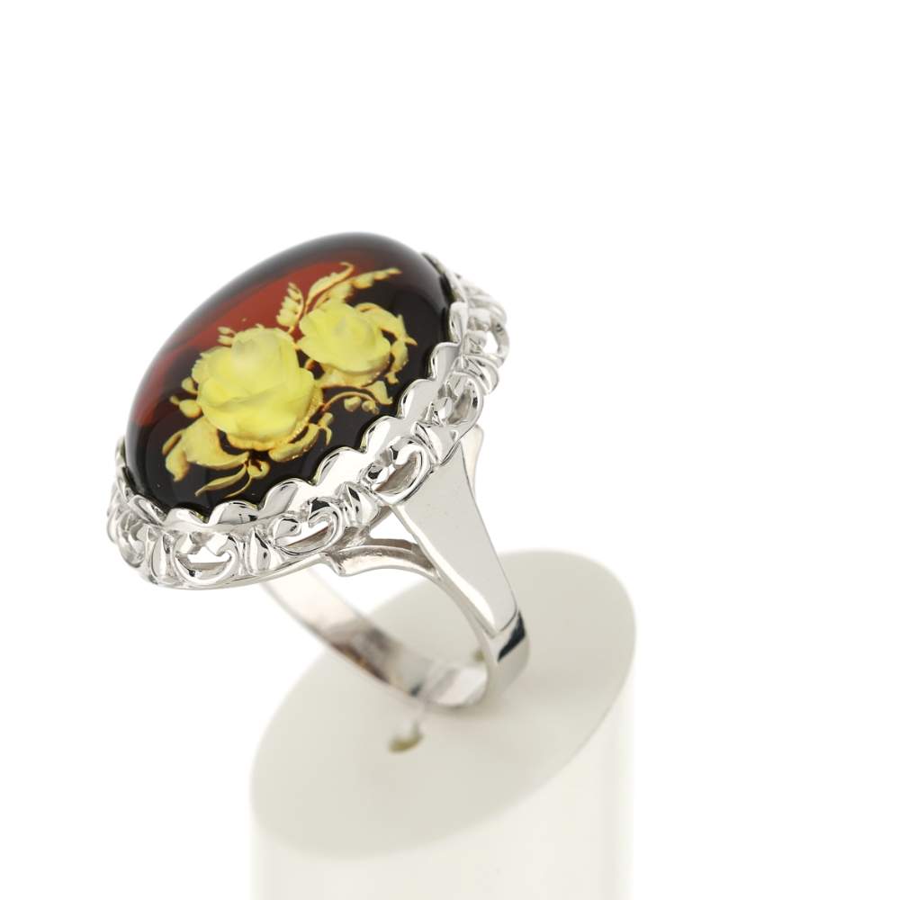 Bague argent 925 fleurs ambre - vue 4