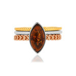 Bague argent 925 3 anneaux 3 tons ambre taille marquise - vue 3