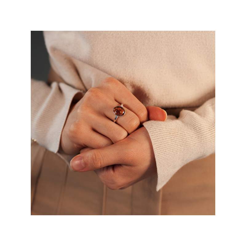 Bague argent 925 ambre ovale - vue porté 1