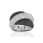 Bague argent 925 entrelacée zirconias noirs et blancs - vue 1