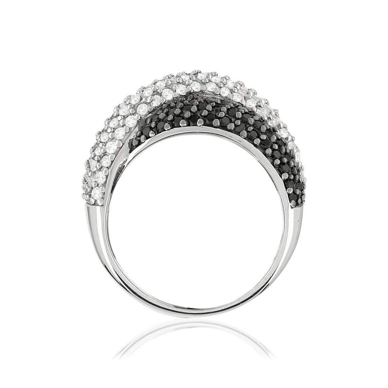 Bague argent 925 entrelacée zirconias noirs et blancs - vue 2
