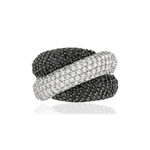 Bague argent 925 entrelacée zirconias noirs et blancs - vue 3