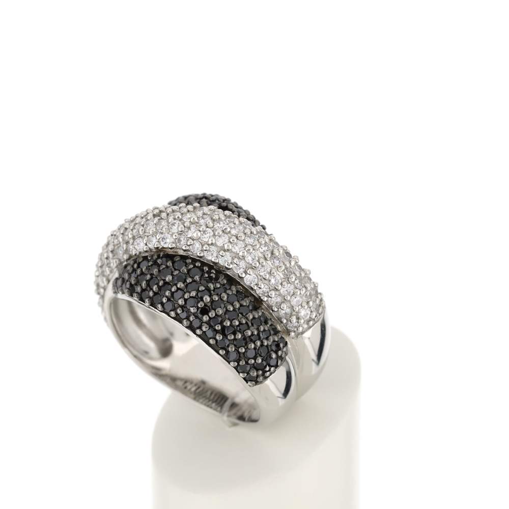 Bague argent 925 entrelacée zirconias noirs et blancs - vue 4