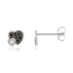 Boucles d'oreilles argent 925 coeurs zirconias noirs et blancs - vue 1