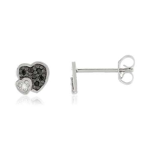 Boucles d'oreilles argent 925 coeurs zirconias noirs et blancs