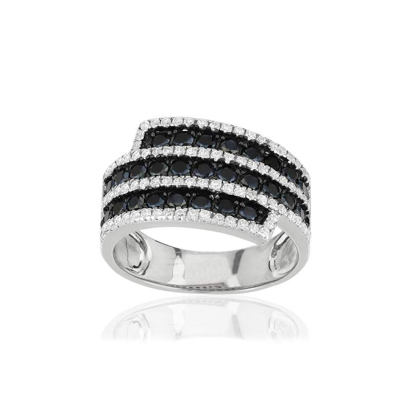 Bague argent 925 zirconias noirs et blancs - vue 1