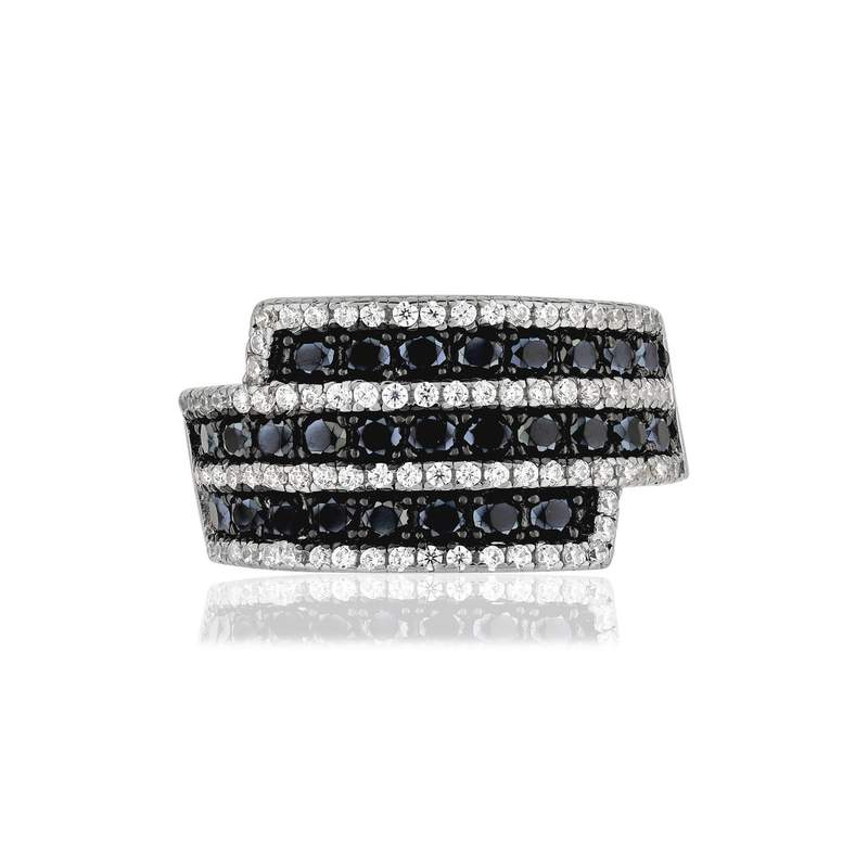 Bague argent 925 zirconias noirs et blancs - vue 3