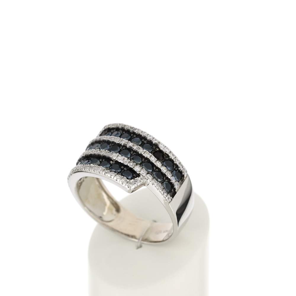 Bague argent 925 zirconias noirs et blancs - vue 3