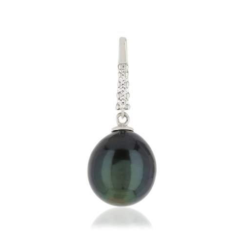 Pendentif or blanc 750 perle de culture de Tahiti et diamants