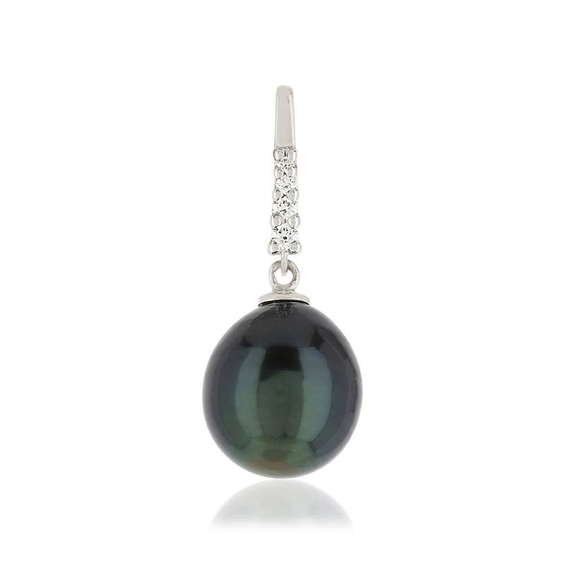 Pendentif or blanc 750 perle de culture de Tahiti et diamants - vue 1