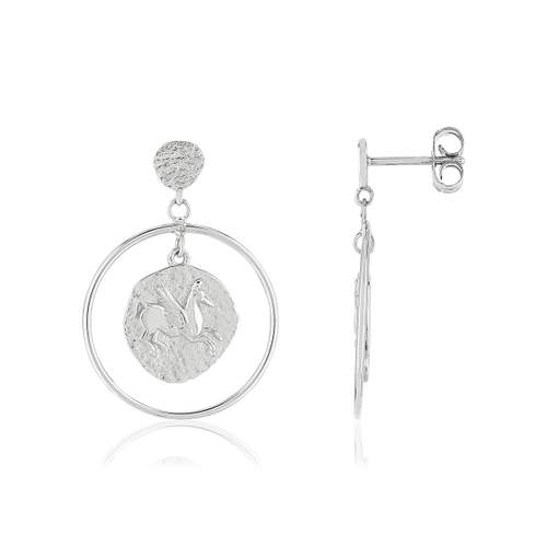 Boucles d'oreilles argent 925 pendants monnaie grecque