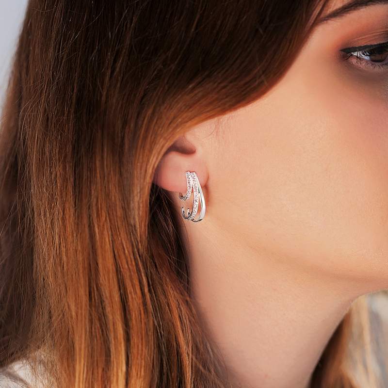 Boucles d'oreilles or 750 blanc diamants - vue porté 1