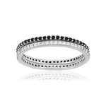 Duo bague alliance tour complet argent 925 zirconias noirs et blancs - vue 1