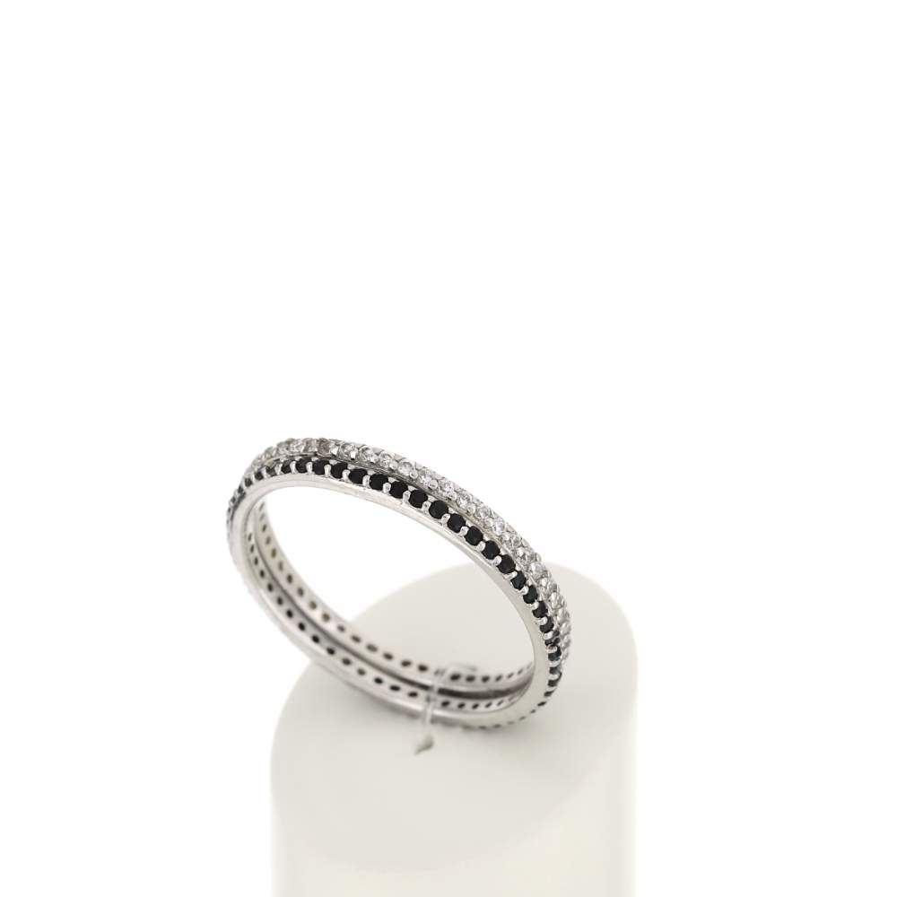 Duo bague alliance tour complet argent 925 zirconias noirs et blancs - vue 3