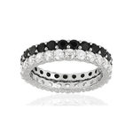 Duo bagues alliances argent 925 tour complet zirconias noirs et blancs - vue 1