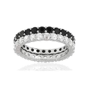 Duo bagues alliances argent 925 tour complet zirconias noirs et blancs