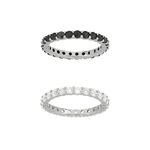 Duo bagues alliances argent 925 tour complet zirconias noirs et blancs - vue 2