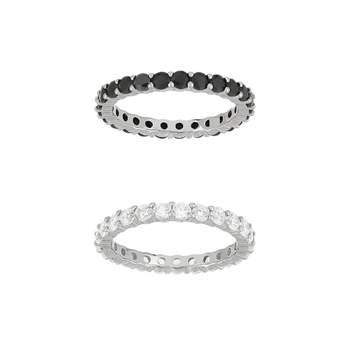 Duo bagues alliances argent 925 tour complet zirconias noirs et blancs