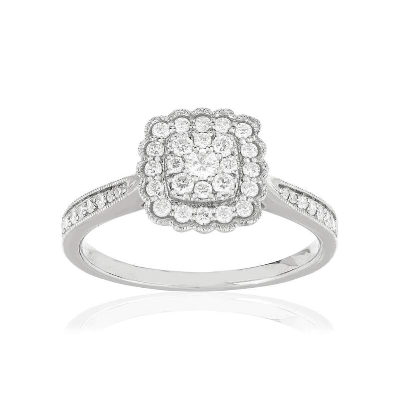 Bague or 750 blanc carrée diamants - vue 1