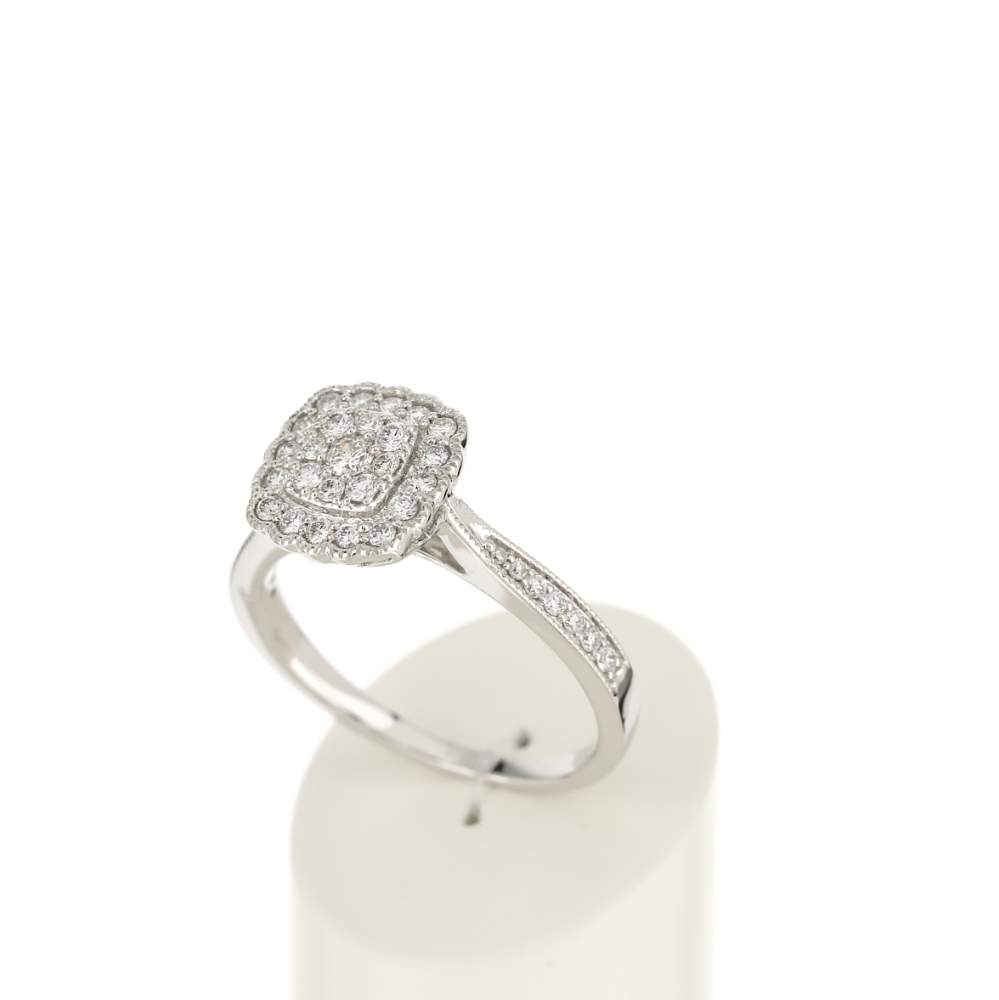 Bague or 750 blanc carrée diamants - vue 3