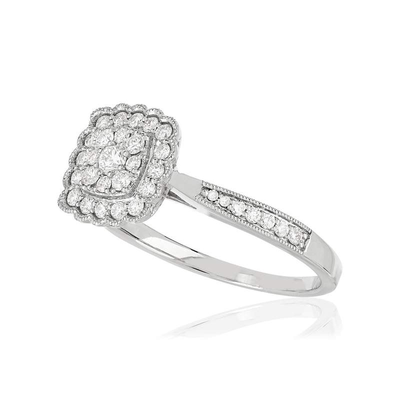 Bague or 750 blanc carrée diamants - vue D1