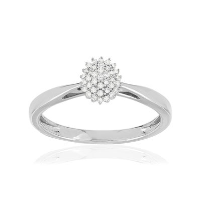 Bague or 375 blanc diamants - vue 1