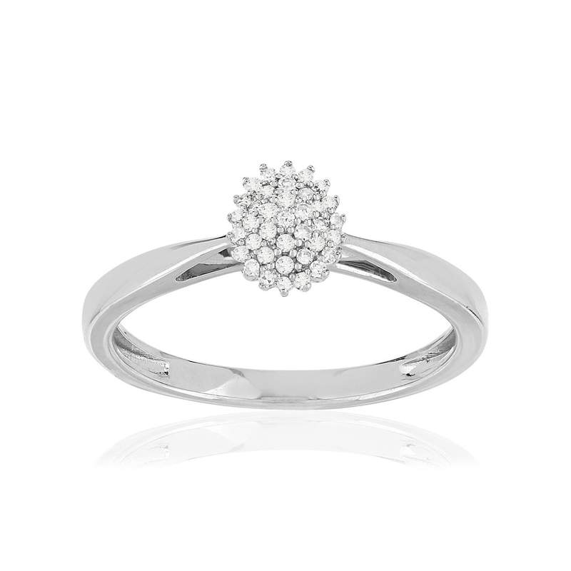 Bague or 375 blanc diamants - vue 1
