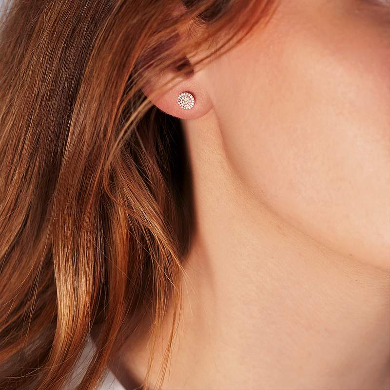 Boucles d'oreilles or blanc 375 diamants - vue porté 1