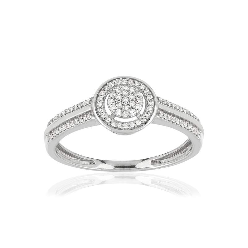 Bague or 375 blanc centre ajouré diamants - vue 1