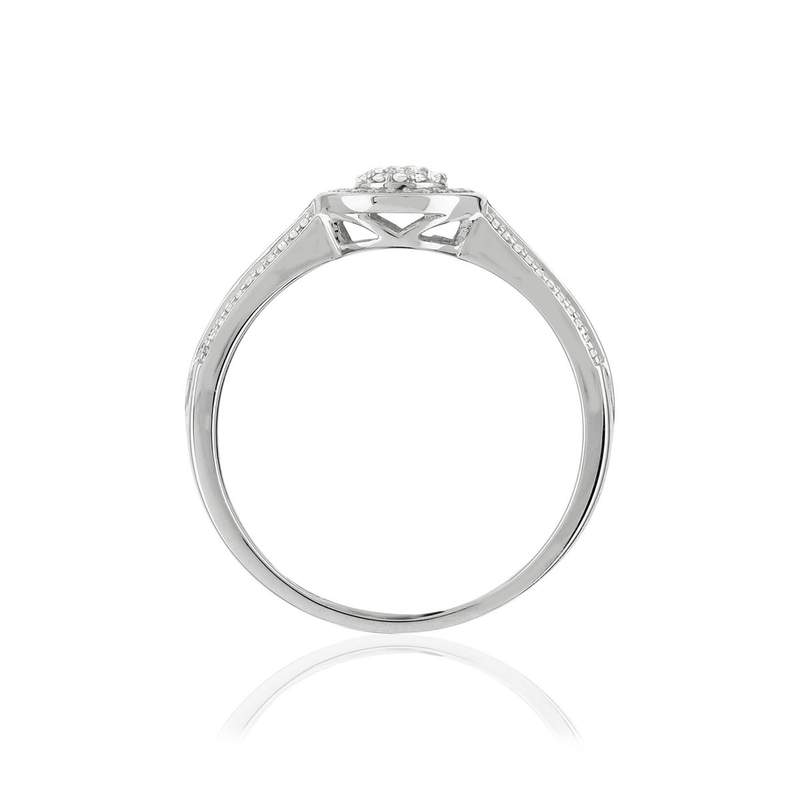 Bague or 375 blanc centre ajouré diamants - vue 2