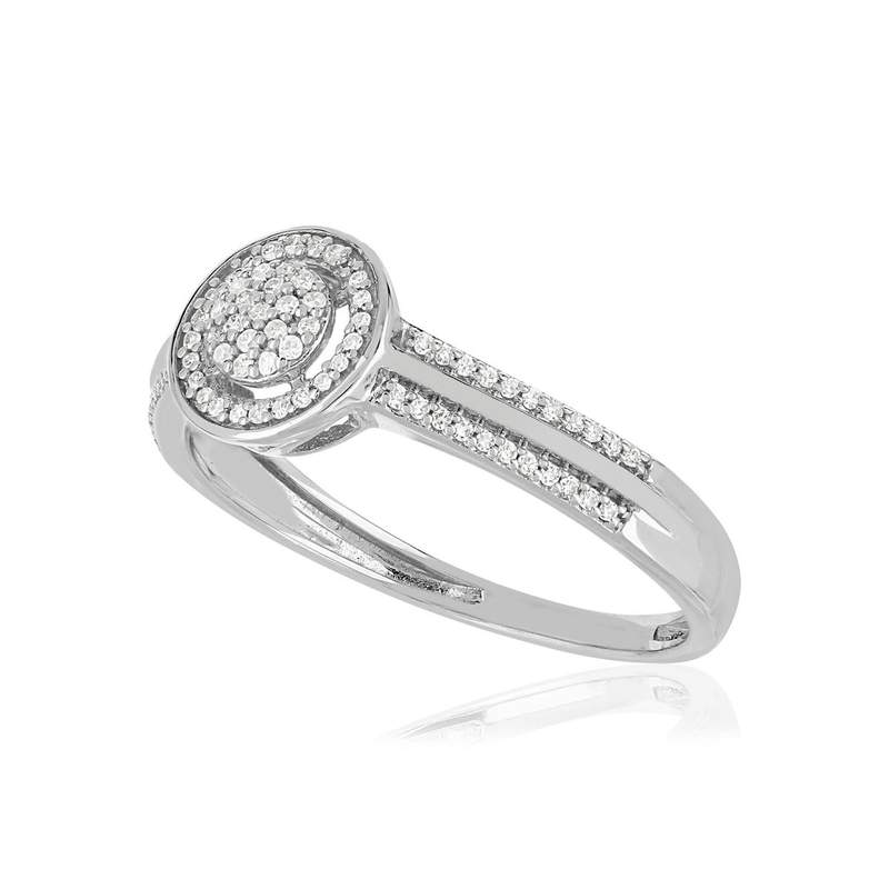 Bague or 375 blanc centre ajouré diamants - vue D1