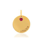 Pendentif or jaune 375 'Amour' pampille coeur zirconia rouge - vue 1