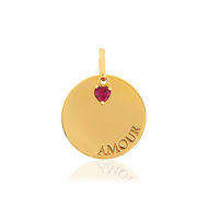 Pendentif or jaune 375 'Amour' pampille coeur zirconia rouge
