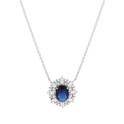 Collier argent 925 pierre bleue et zirconias 45 cm