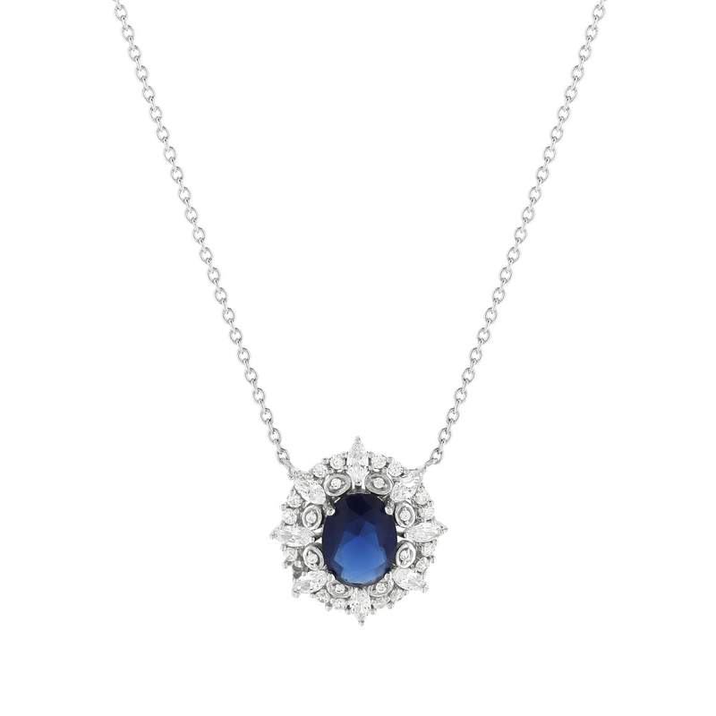 Collier argent 925 pierre bleue et zirconias 45 cm - vue 1